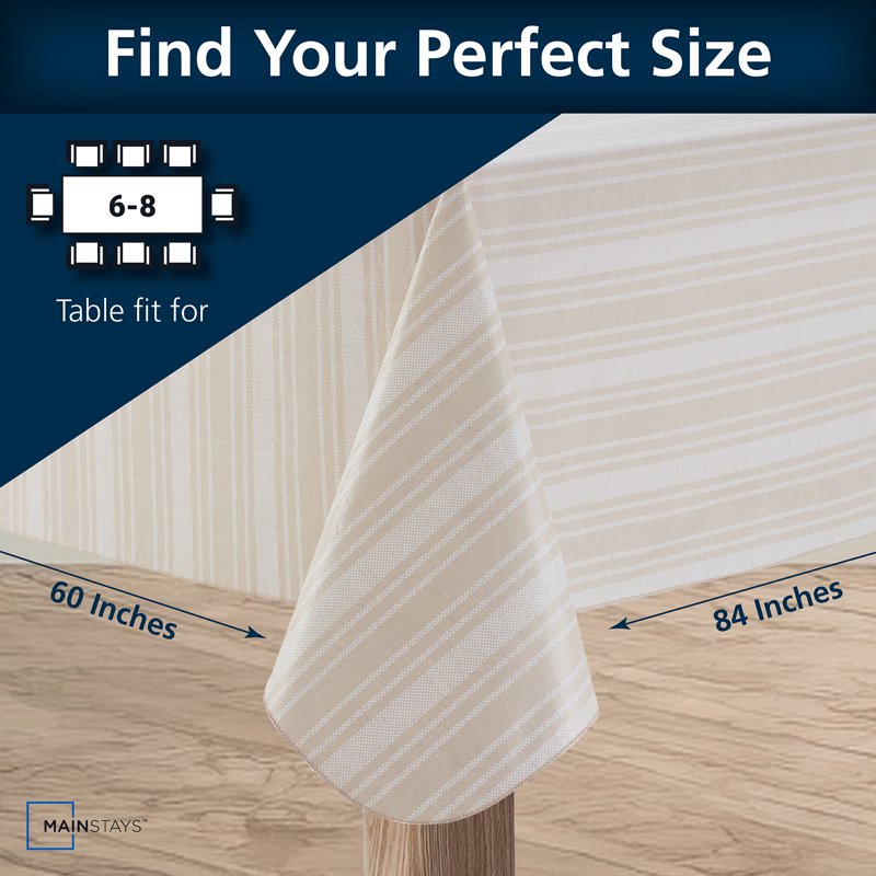 PEVA Tablecloth 60" x 84" - Saville Beige Tan Stripe