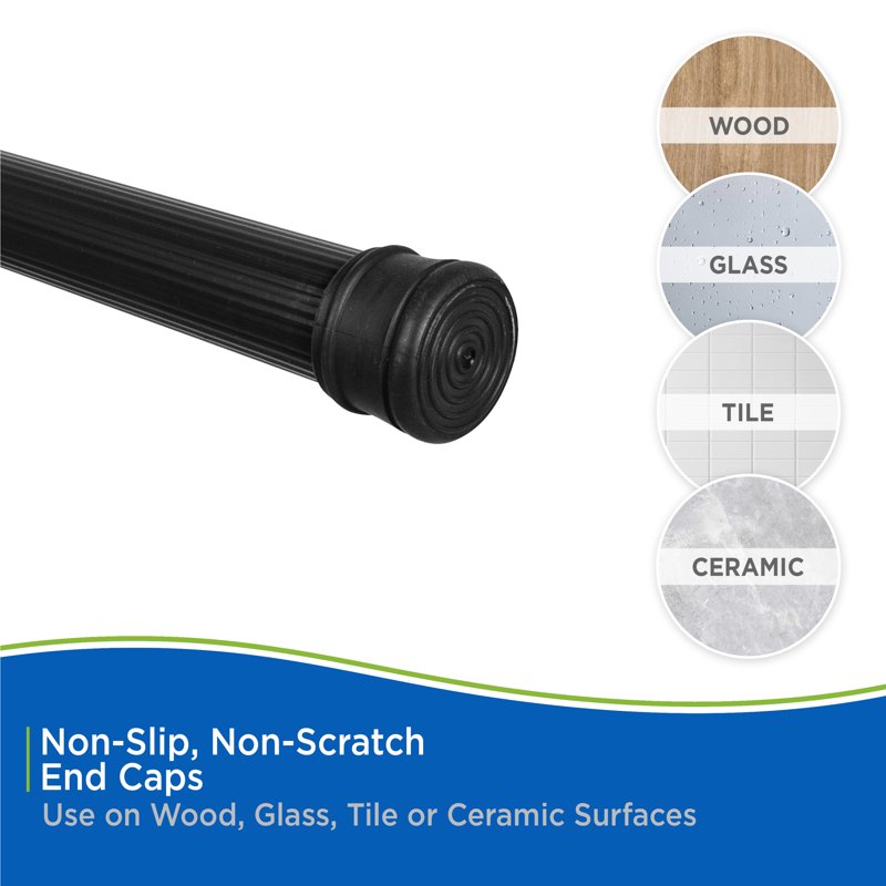 Black Adjustable Spring Tension Shower Curtain Rod - No Tools Needed, Rust-Resistant