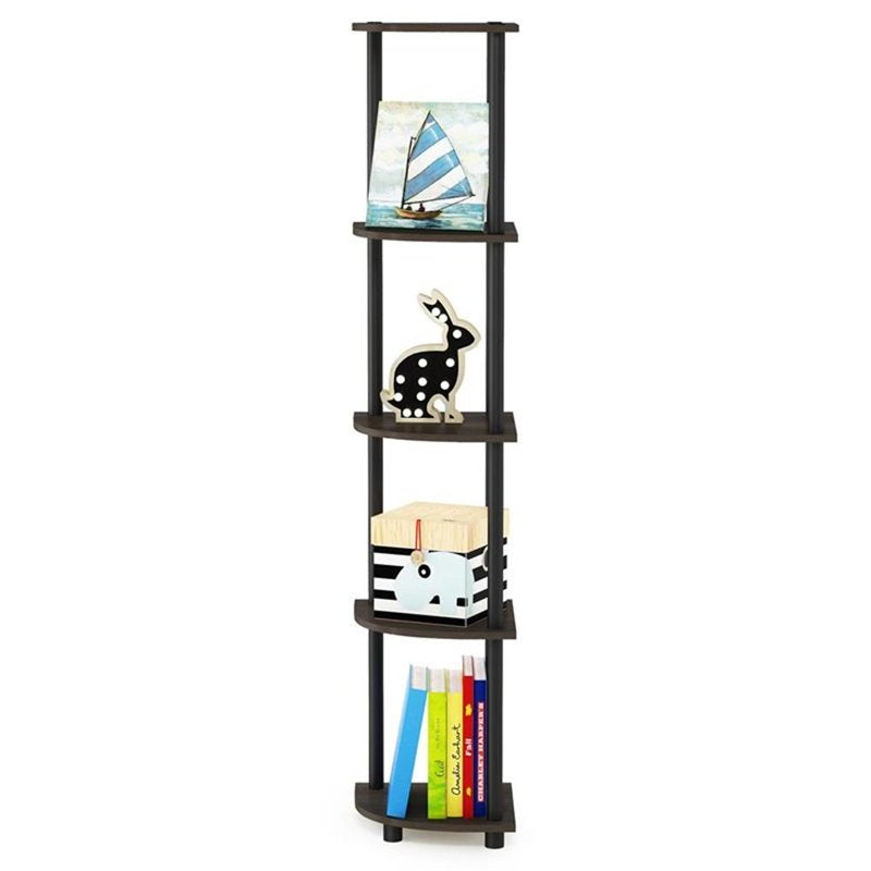 Furinno Turn-N-Tube 5-Tier Corner Display Rack - Dark Brown & Black