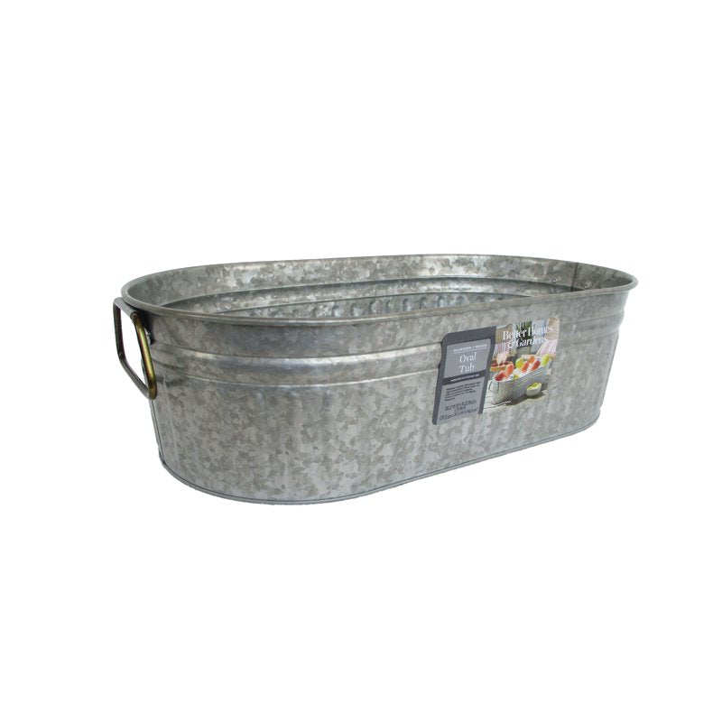 Galvanized Oval Tub - 2 Pack, 20.27" W x 11.22" D x 5.70" H