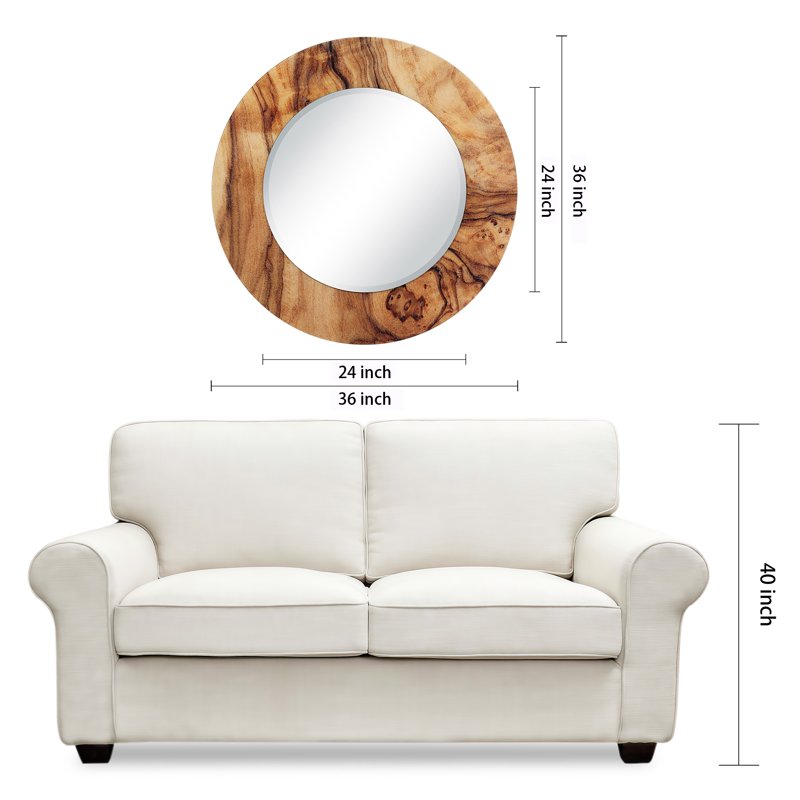 Wall Mirror with Beveled Glass and Abstract Art Print - 36 x 36 - Variation of Forest