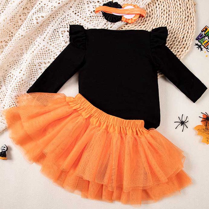 WeeBloom Baby Girl Halloween Romper & Skirt Set - Light Yellow 3-6 Months Z11
