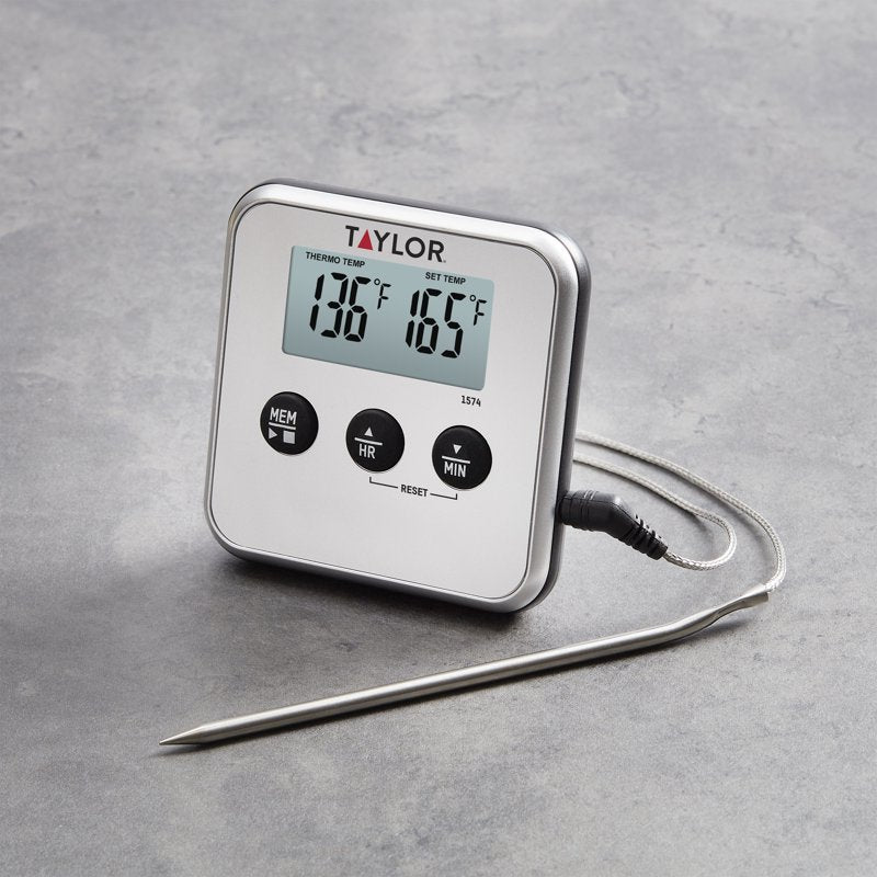 Digital Wired Probe Meat Thermometer with Timer - White
