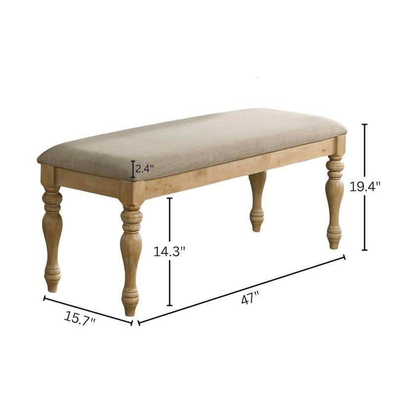 Upholstered Dining Bench - Solid Wood in Light Oak Finish