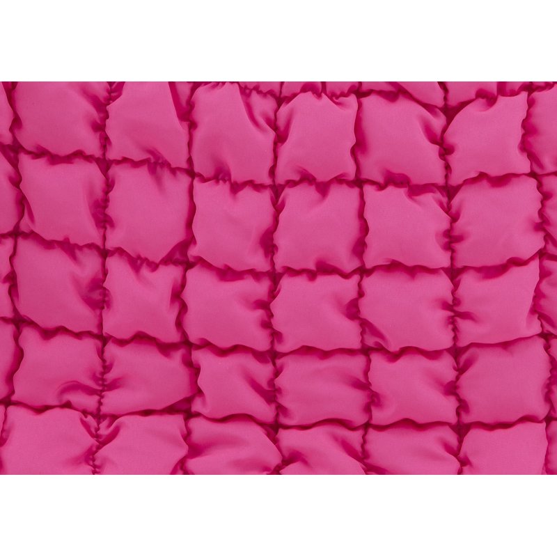 Quilted Puffy Cosmetic Pouch, Bright Pink Nylon Makeup Bag, 9-Inch