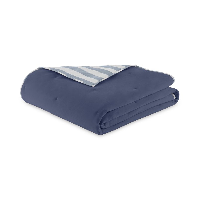 Reversible Velvet Quilt Full/Queen Starry Night Blue Striped Bedding