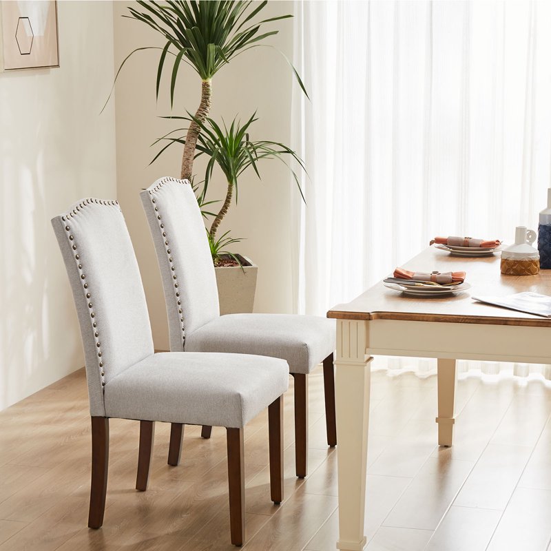 Fabric Dining Chairs Set of 2 with Nailhead Trim - Grey
