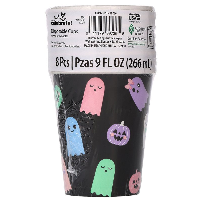Halloween Ghosts Disposable Paper Cups 9 oz Multicolor 8 Pack