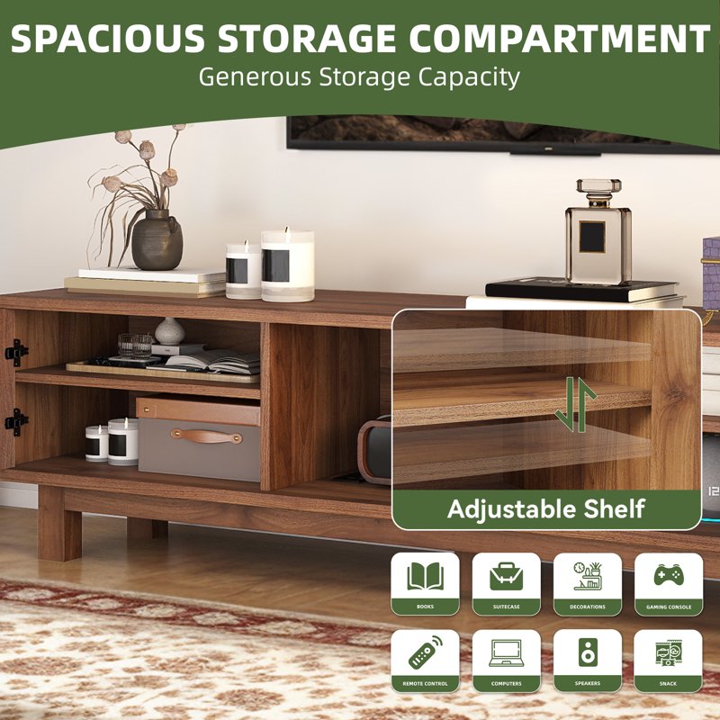 59" Fluted TV Stand - Mid Century Modern Media Console with Storage for TVs up to 65 Inch
