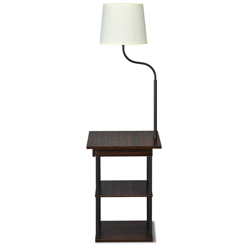 Multifunctional Square End Table with Lamp & Charging Ports - Walnut