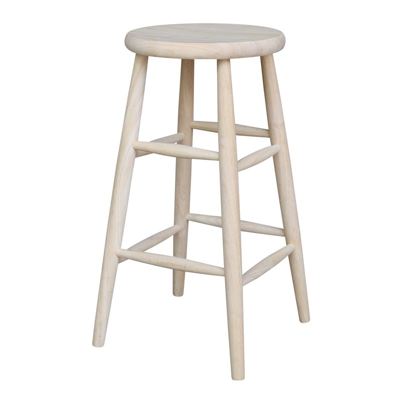 30" Unfinished Wooden Scooped Seat Bar Stool - Country Style