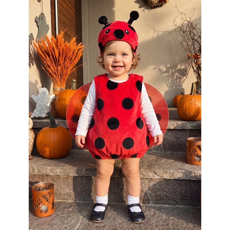 Kids Ladybug Costume Set for 2-3 Years - Red Sleeveless Top with Wing Hat