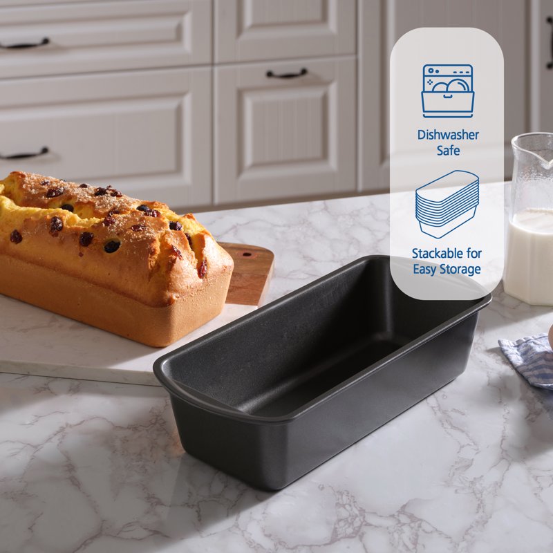 Non-Stick Long Bread Loaf Pan Set - 3 Pack, 12" x 5", Gray