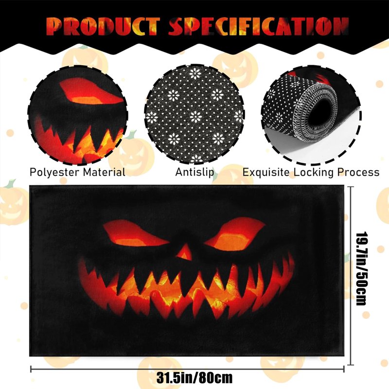 Halloween Welcome Doormat with Pumpkin Design - Non-Slip Indoor Outdoor Mat 19.7x31.5 Inches