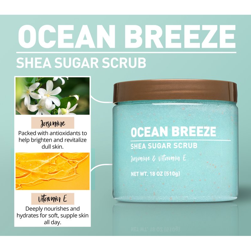 Shea Sugar Scrub, Ocean Breeze Exfoliating Body Scrub, 18 oz