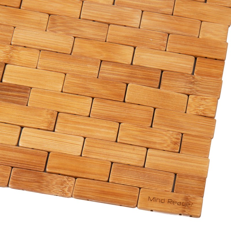 Mind Reader Wooden Bath Mat - Vented Bamboo Shower & Bathroom Accessory - Brown - 23.5 x 16.5 Inches
