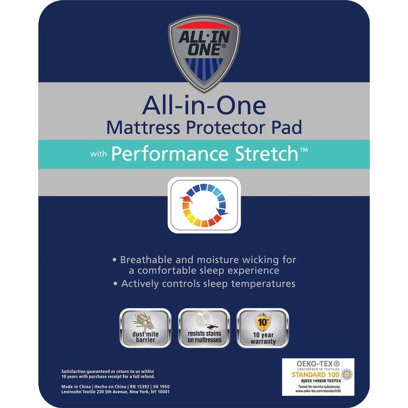 Full-Size All-In-One Moisture Wicking Mattress Pad - Hypoallergenic, Water-Resistant, Fitted with Stretch Sidewalls