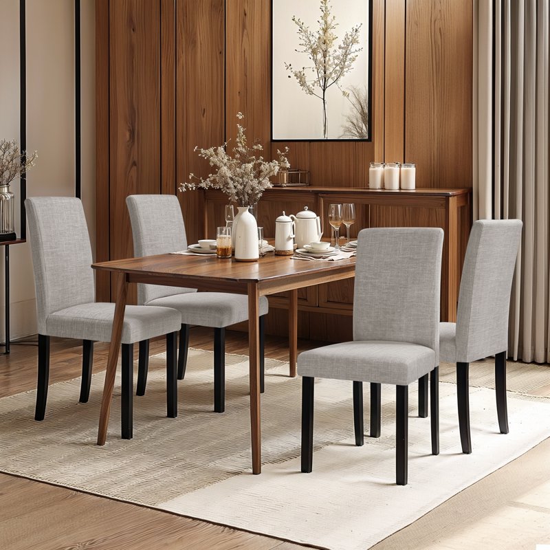 Linen Dining Chairs Set of 4 - Upholstered Fabric, Light Gray