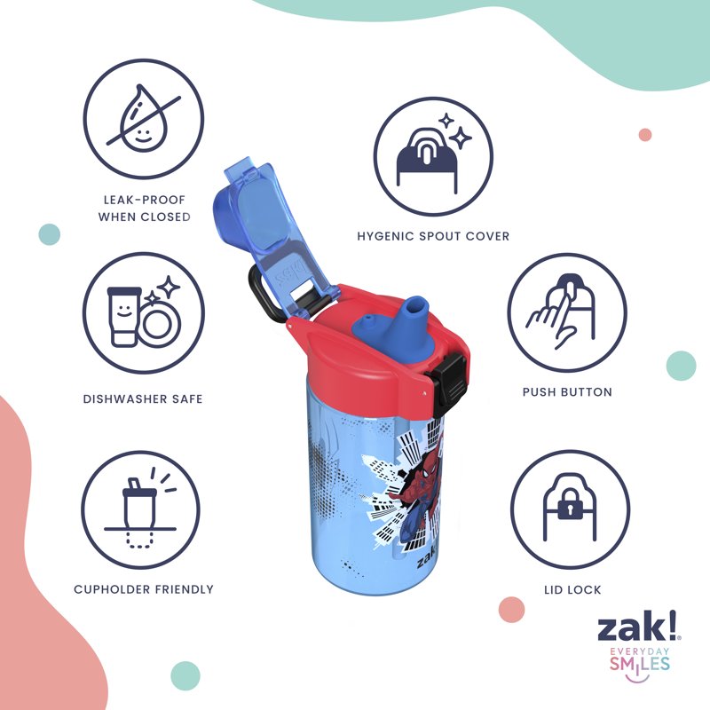 Spiderman 16oz Durable Plastic Water Bottle with Locking Lid - Blue