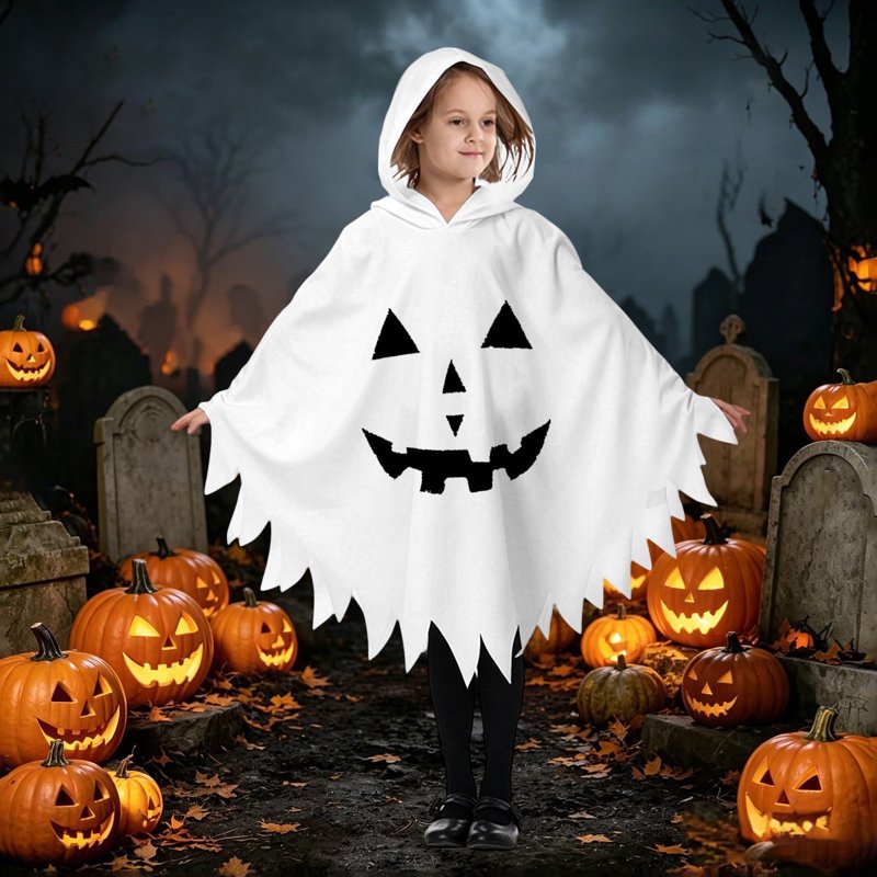 White Ghostface Kids Halloween Costume Cape for 3-4 Years - Fancy Dress