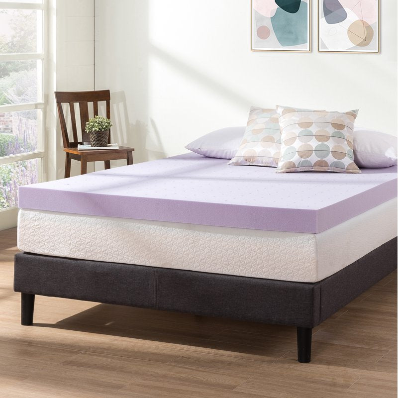 Memory Foam Mattress Topper Twin 4-Inch Ventilated Lavender Infused