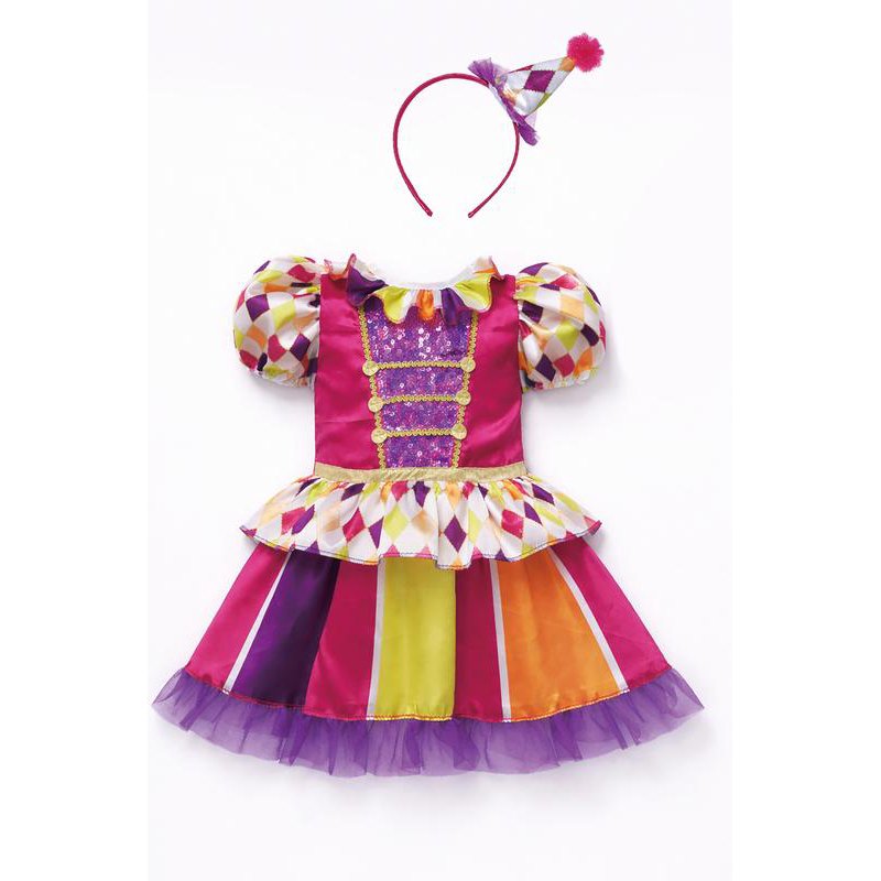 Toddler Girl Jolly Clown Costume 2T - Bright Colorful Dress & Headband