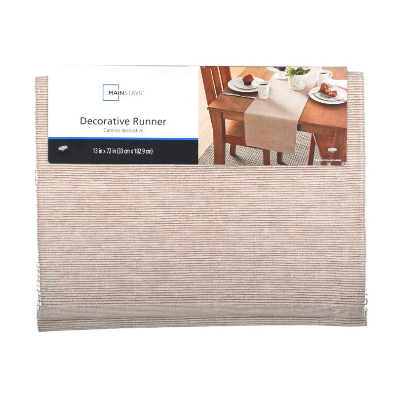 Ribbed Chambray Table Runner - Tan, 13x72 in Cotton Blend