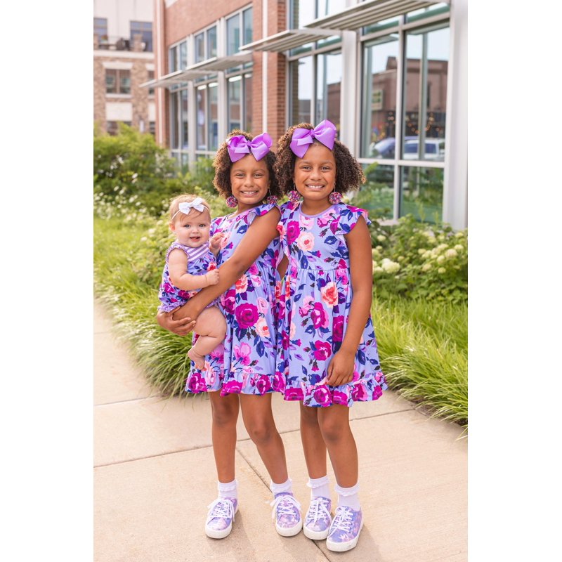 Girls Periwinkle Rose Angel Sleeve Dress & Shorts Set - Size 3T-12 Plus