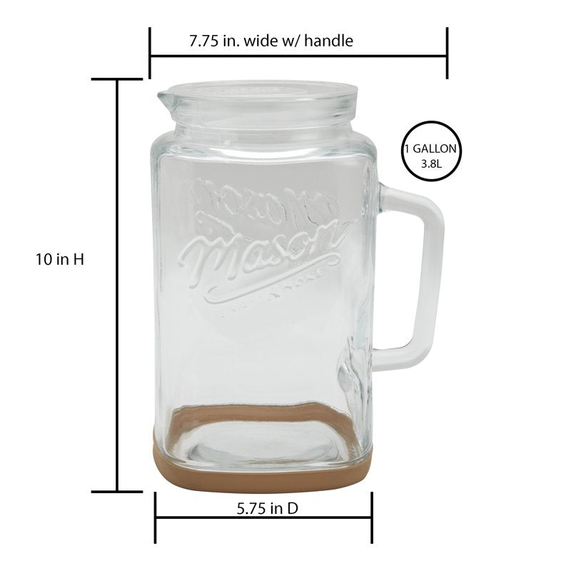 1 Gallon Glass Pitcher with Lid & Silicone Base - Taupe