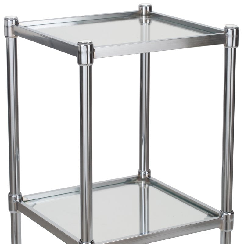 Over-the-Toilet Bathroom Storage Shelf - 3 Tier Freestanding Steel & Glass Tower - Chrome Finish