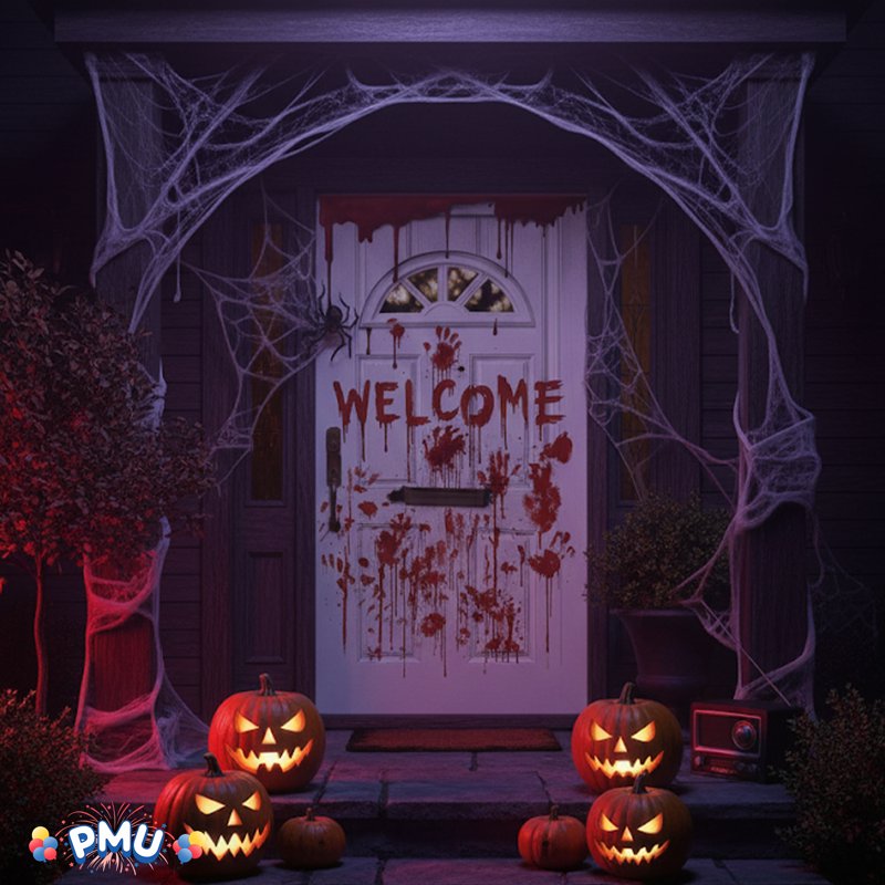 PMU 3-Piece Halloween Door Cover Set - Reaper, Skeleton & Bloody Welcome - Indoor Outdoor Spooky Decorations - Variation of Pkg of 1, 2 Bundles