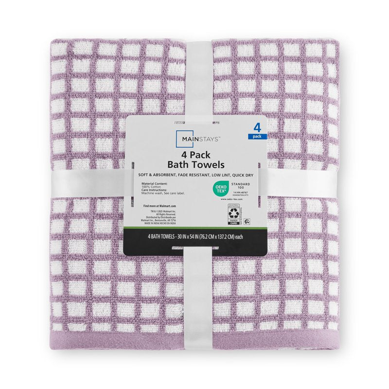 Mainstays Performance Quick-Dry Bath Towel Set - Hazy Purple, 4 Pieces, 30x54 Inches
