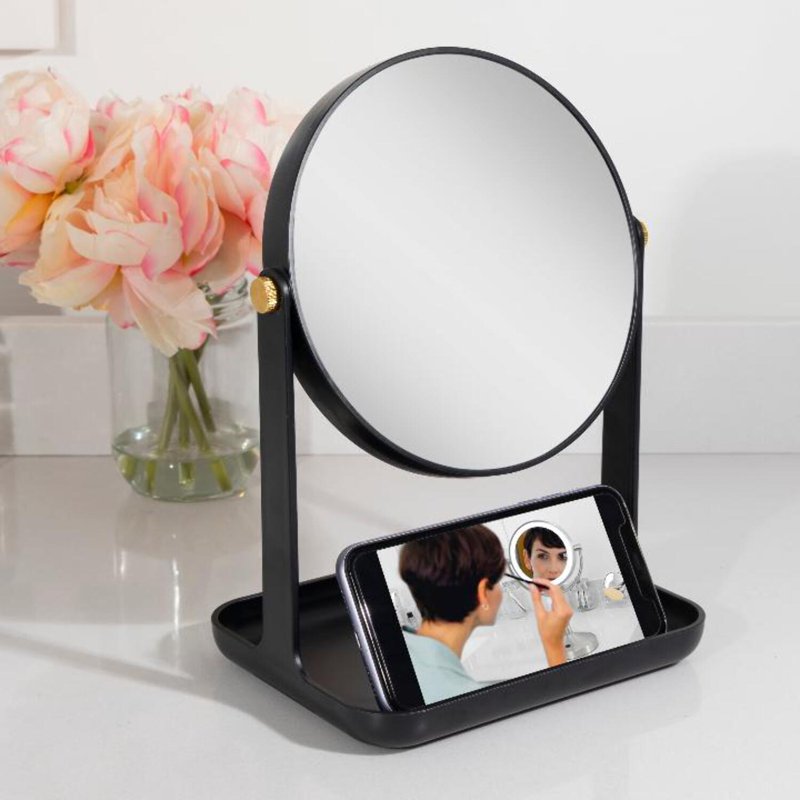 5X/1X Dual Magnification Makeup Mirror with Accessory Tray and Phone Holder