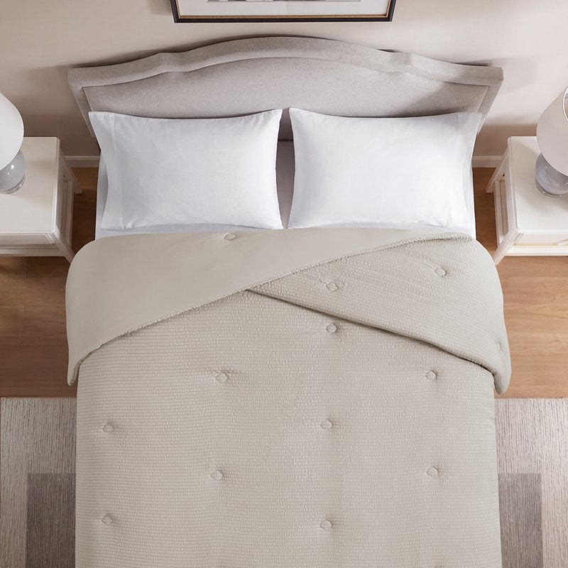 Full/Queen Seersucker Comforter - Beige All-Season Reversible Bedding