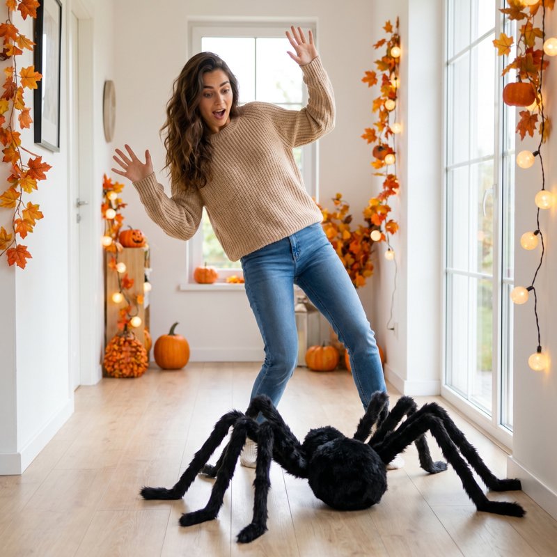 Large Black Fuzzy Sound-Activated Animated Spider - Halloween Indoor & Yard Decor - Variation L