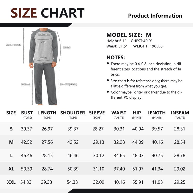 Iceglad Men's Pajamas Set Long Sleeve Sleepwear with Pockets - Dark Grey, S