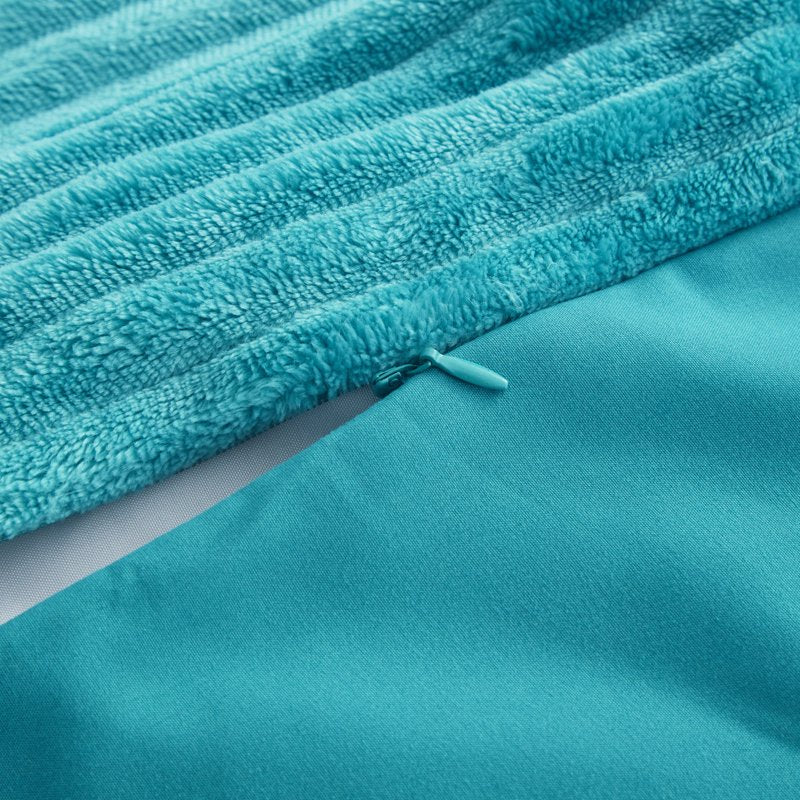 Twin Reversible Duvet Cover Set with Sham - Teal Blue Plush Microfiber Bedding