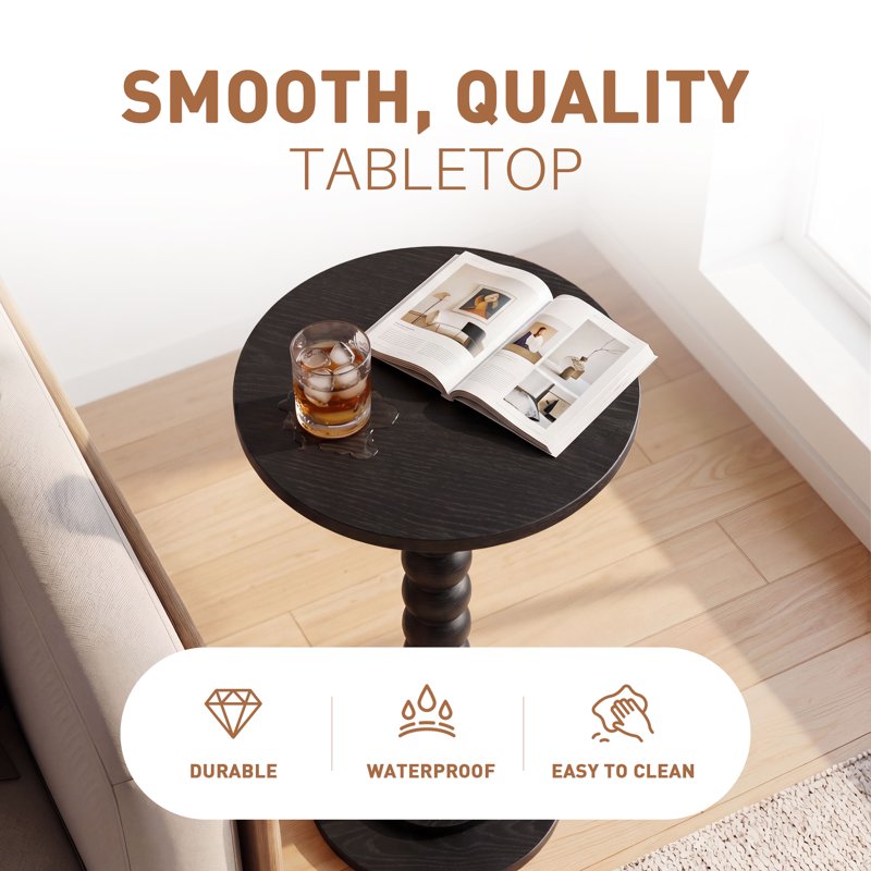 Modern Round Side Table - Accent End Table with Solid Wood Spindle
