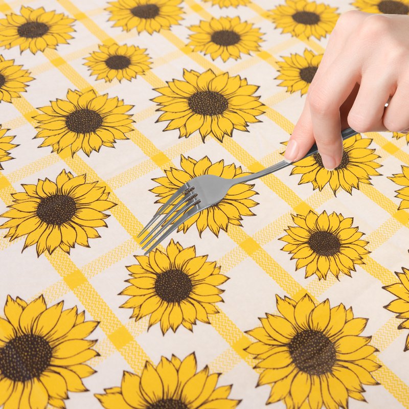 Rectangular Elastic Fitted Waterproof Vinyl Table Cover - Sunflower Check, 6 ft