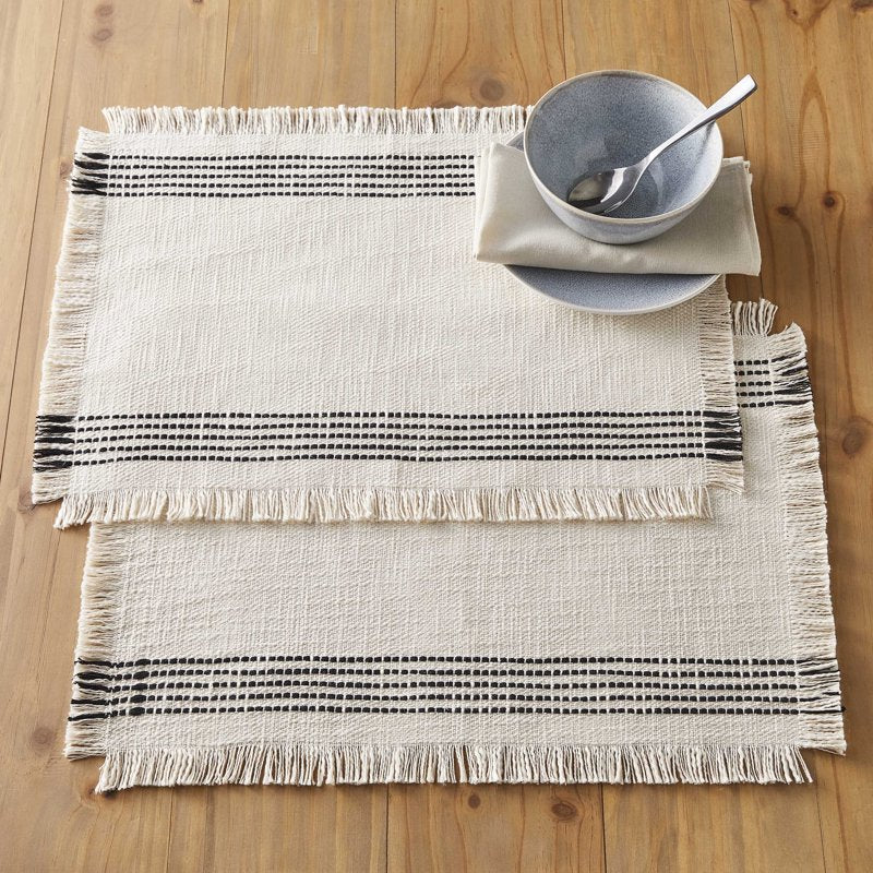 Jett Stripe Table Placemat - 14" x 20" - Black & White - 100% Cotton