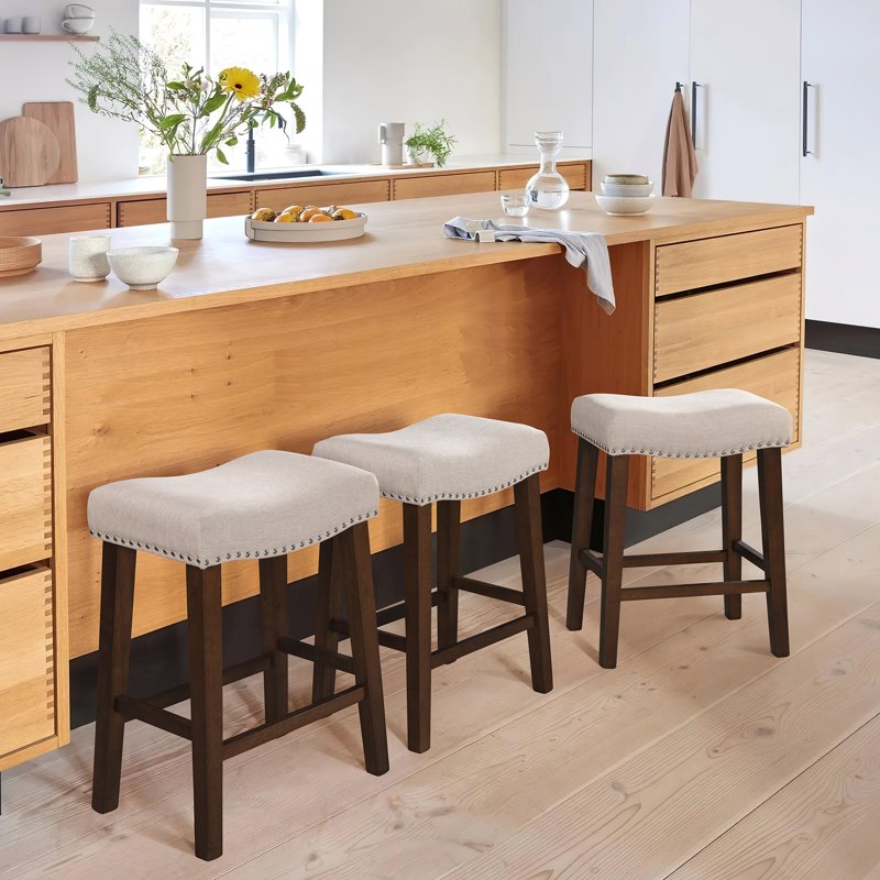 24-Inch Counter Height Bar Stools Set of 2 - Beige Saddle Stools