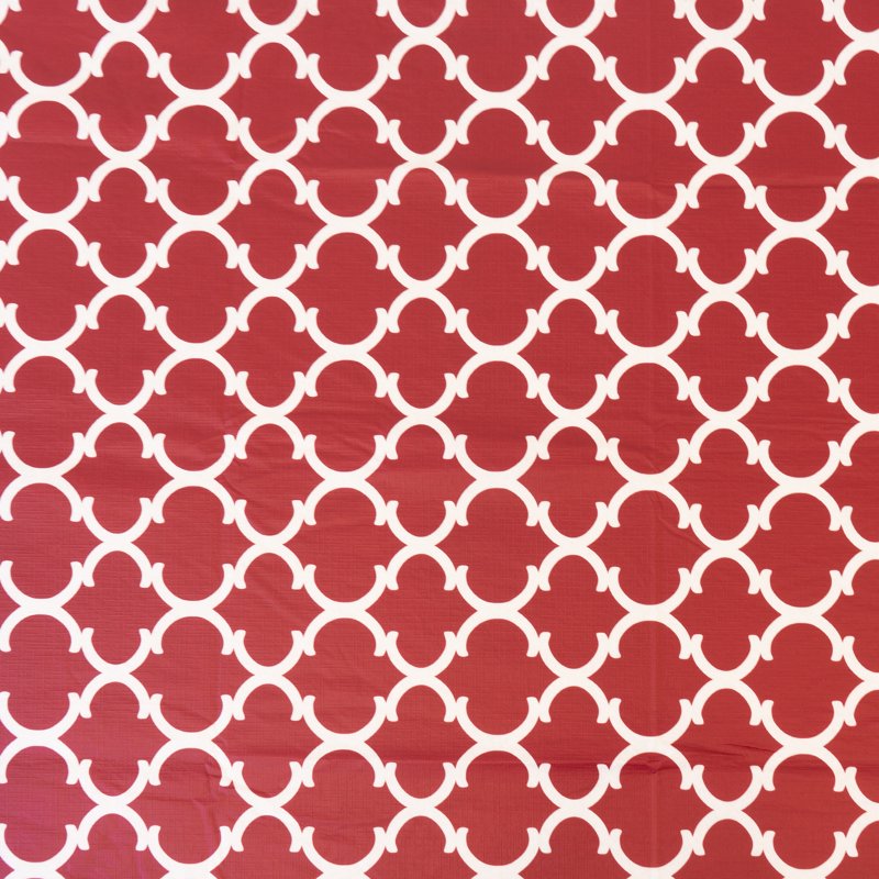 Elastic Fitted Vinyl Table Cover with Flannel Backing - Ogee Curl Cranberry, 8 PK