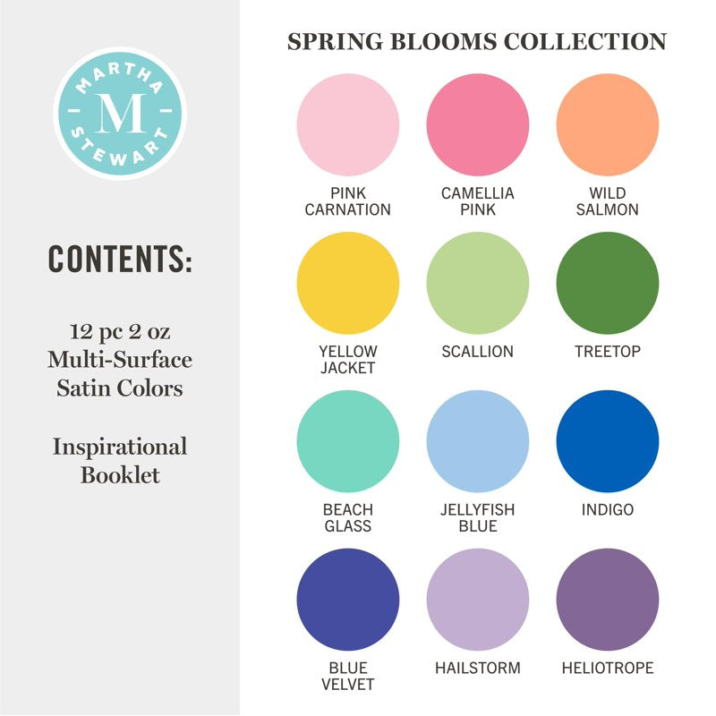 Multi-Surface Satin Acrylic Craft Paint Set - Spring Blooms, 12 x 2 fl oz