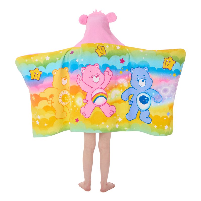 Kids Hooded Bath Towel with Care Bears Design - 100% Cotton, 24x50 Inches
