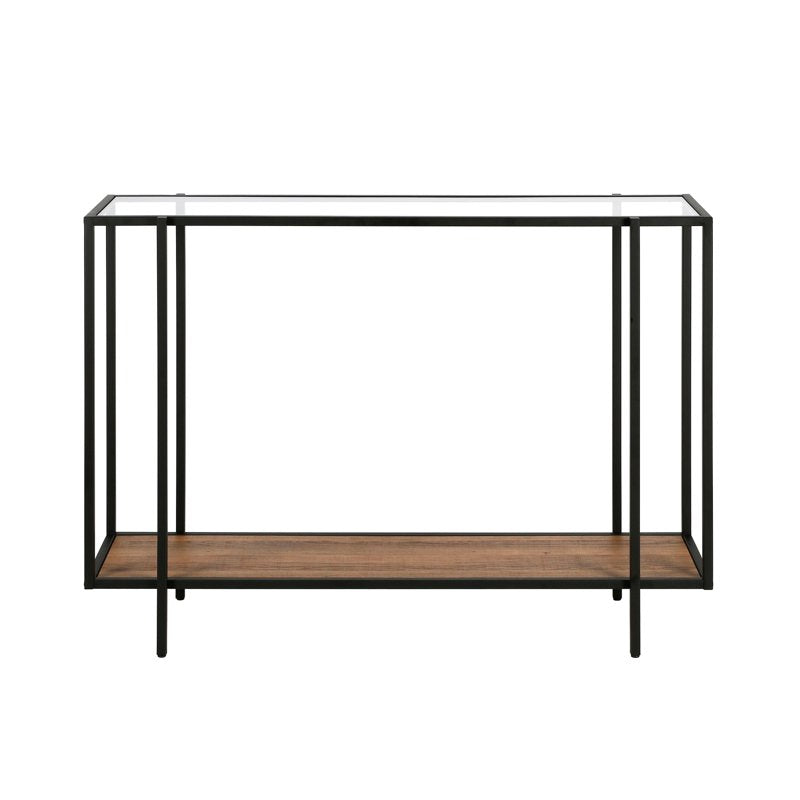 42" Wide Rectangular Console Table with MDF Shelf - Blackened Bronze & Oak
