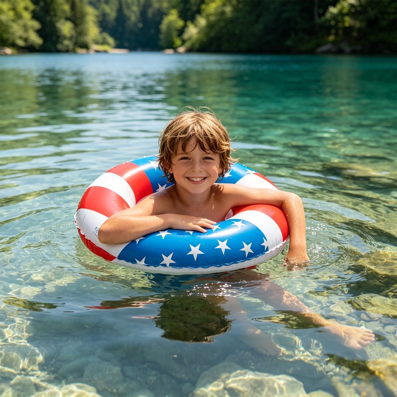 Vikakiooze USA Flag Pool Float - Patriotic 24-Inch Swim Ring for Kids & Adults
