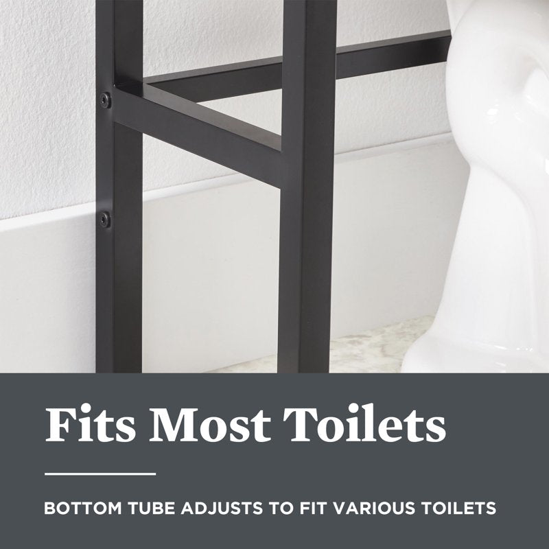 Over-the-Toilet Storage Shelf - Black Frame with Oak Shelves, 3-Tier Bathroom Organizer
