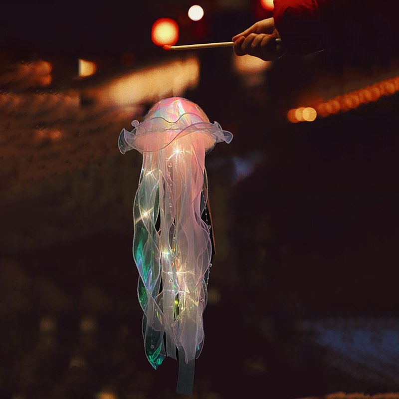 Pink Jellyfish Lantern LED Handheld Lamp Hanging Decoration for Parties & New Year