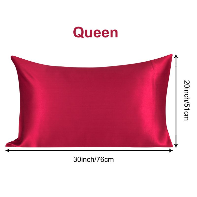 Queen Burgundy Silk Pillowcase for Hair and Skin - 19 Momme 350 Thread Count