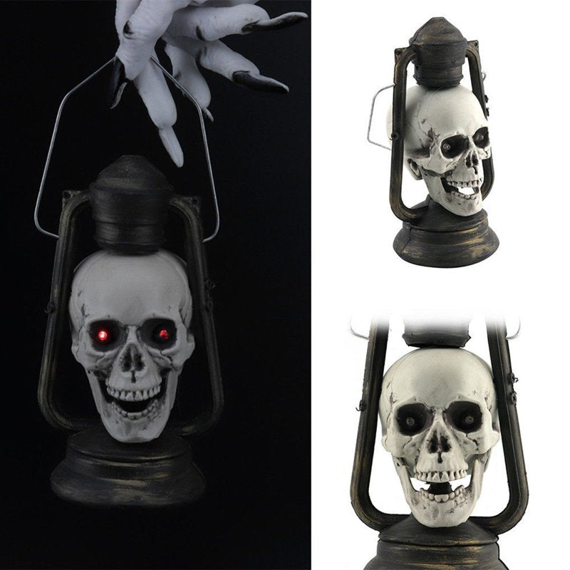Halloween Skull Lantern with LED Lights Red Eyes Spooky Decor